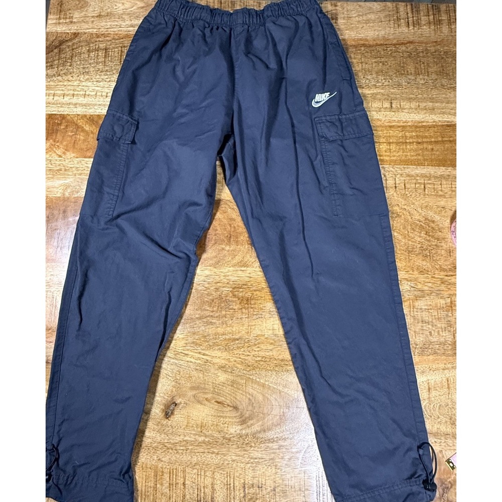 Nike Mens Medium Black Cargo Track Pants Joggers Drawstring Nylon Cotton